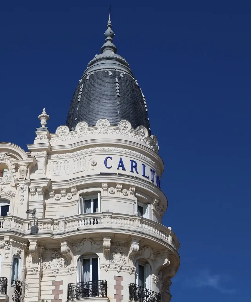 Iconic dome of the Carlton Hotel in Cannes, French Riviera. Historic luxury landmark on the Côte d’Azur