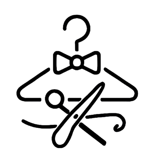 Custom-made French itineraries icon with hanger, bow tie, and scissors