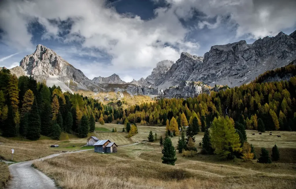 Panoramic view of the French Alps in early autumn