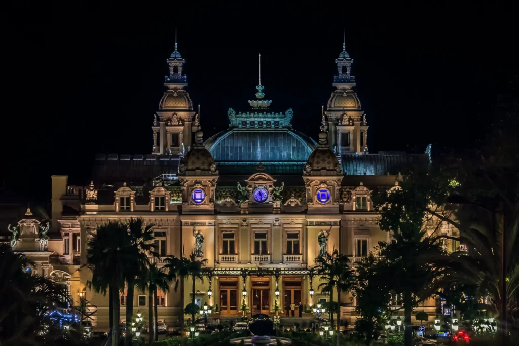 Monte Carlo Casino illuminated at night