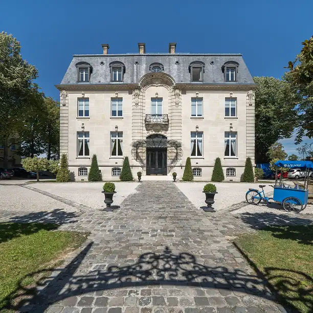 Historic Champagne estate in France with manicured gardens