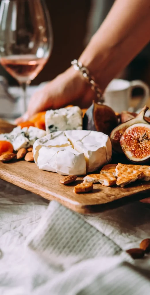 Sustainable Luxury Travel in France with an artisanal French cheese board and wine on an elegant picnic setup