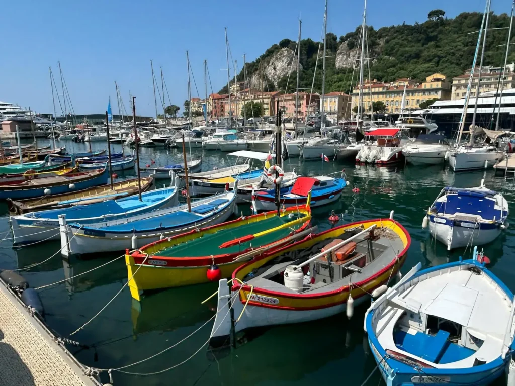 Charming French harbor with colorful boats floating peacefully