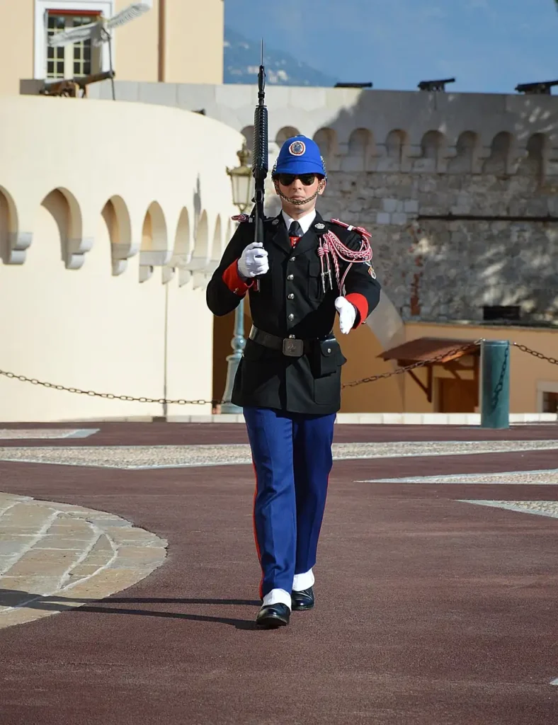 Royal guard in front of the Prince’s Palace in Monaco