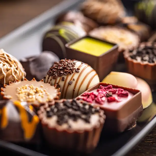 Assortment of artisanal chocolates in a Paris workshop