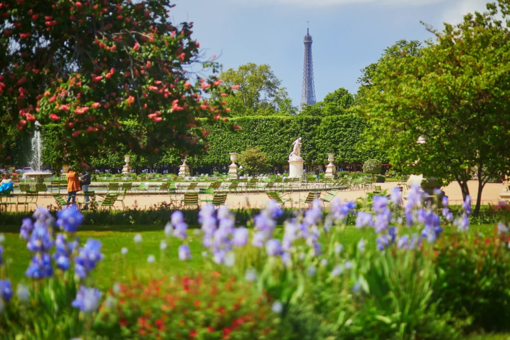 Sculpture garden in spring near the Eiffel Tower in Paris