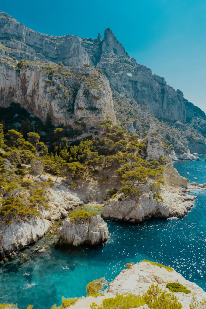 Turquoise waters and cliffs of the French Riviera in summer