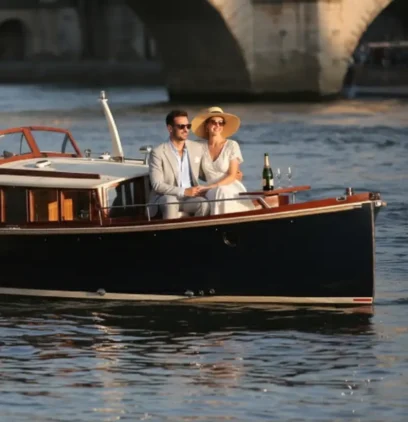 Romantic couple on private luxury yacht during Mediterranean honeymoon