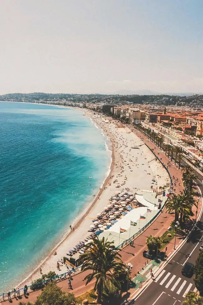 Aerial view of Nice coastline and Promenade des Anglais