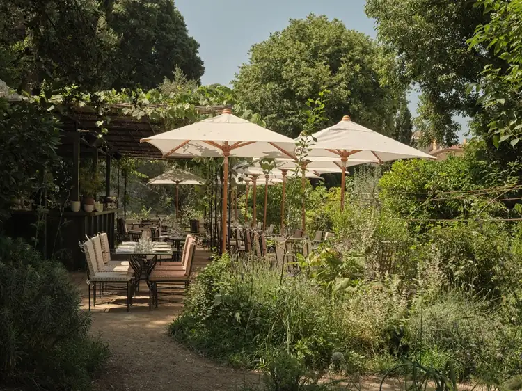 Lush garden terrace at Hotel du Couvent in Nice, France