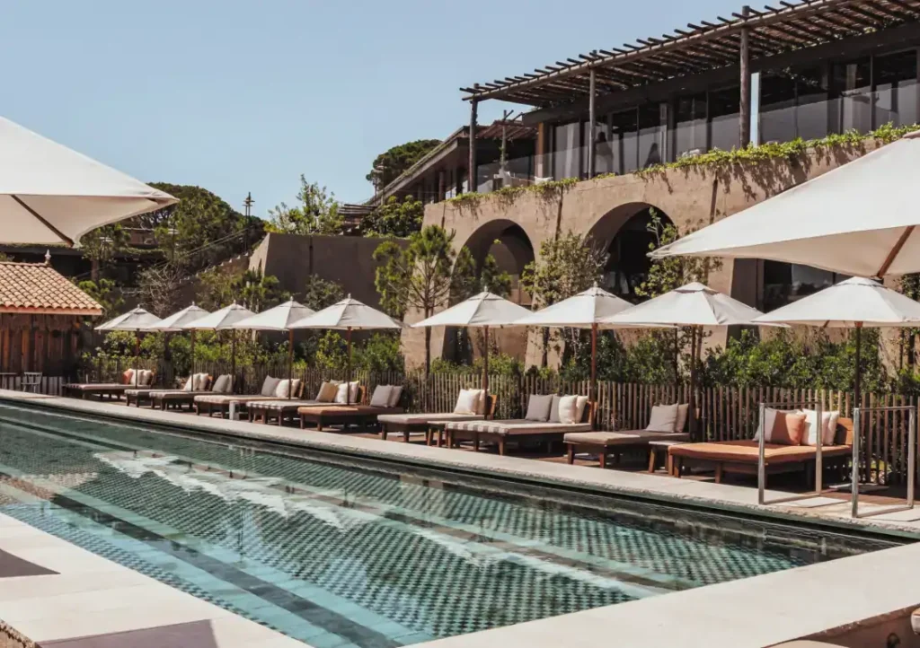 Infinity pool overlooking the sparkling Mediterranean Sea at a luxury hotel on the French Riviera