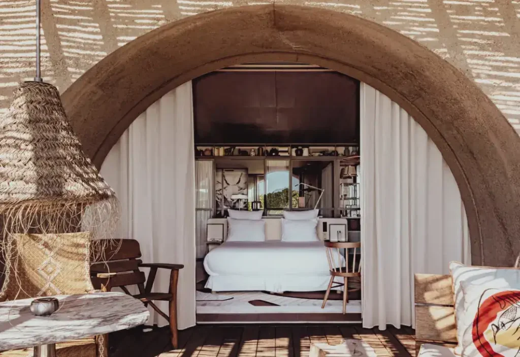 Romantic luxury hotel bedroom with canopy bed in Provence, France