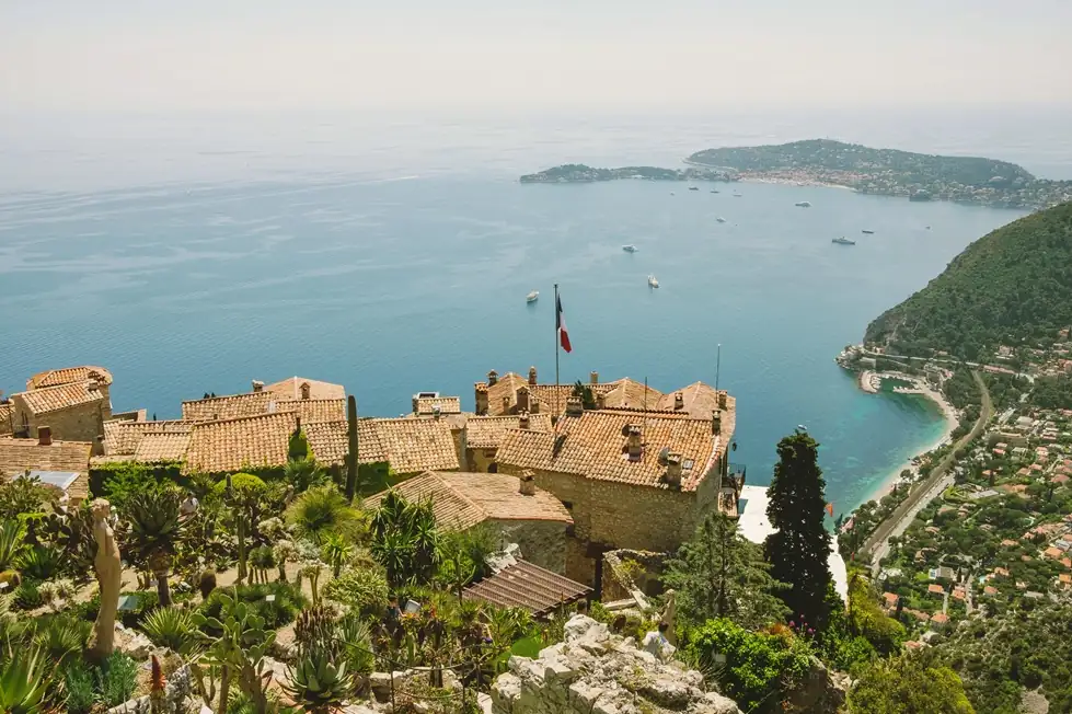 Aerial view of Villefranche-sur-Mer bay and Cap Ferrat on the Côte d’Azur