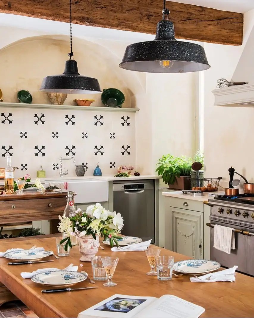 Luxury kitchen and dining area with Provençal charm
