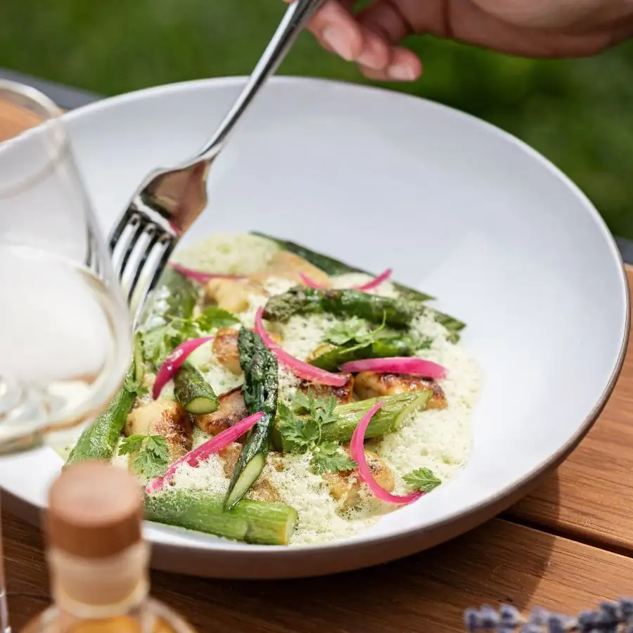 Fresh gourmet salad served at a Provence countryside restaurant