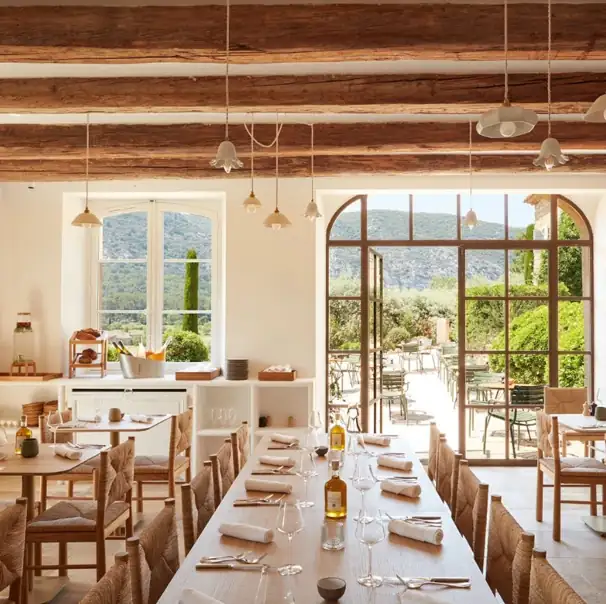 Elegant dining room with vineyard views in Provence
